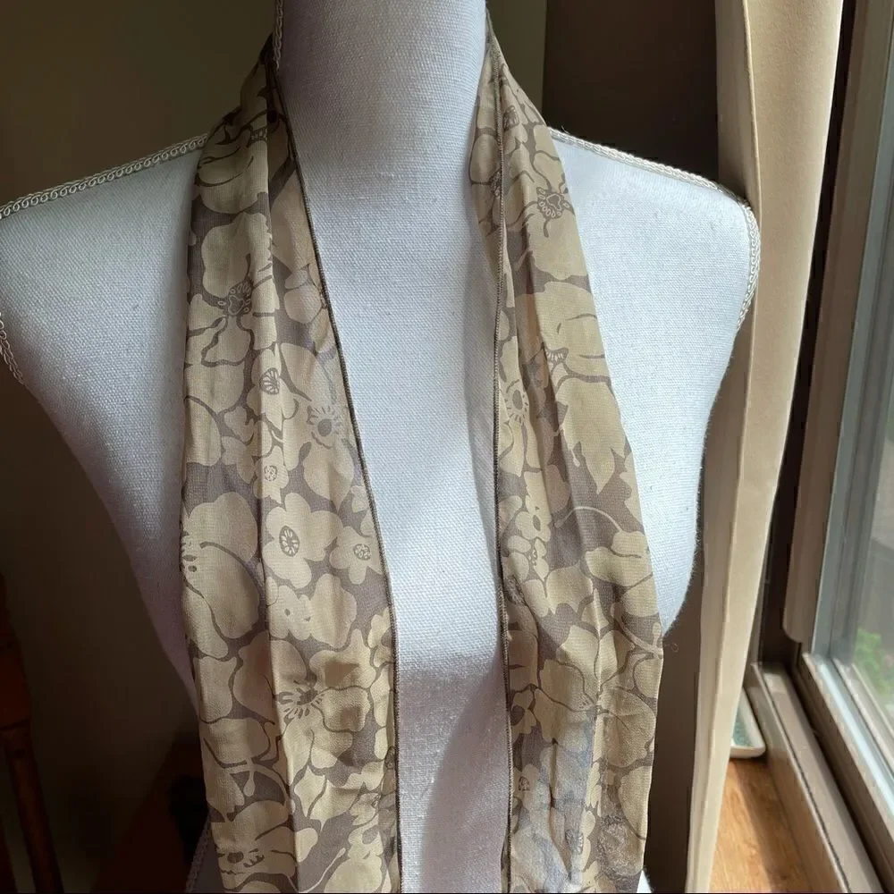 tie belts/slim scarves beige brown and black patterned